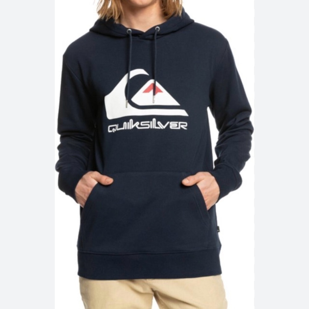 Quiksilver Big Logo Pullover Hoodie Sweatshirt Navy Blue Size Large